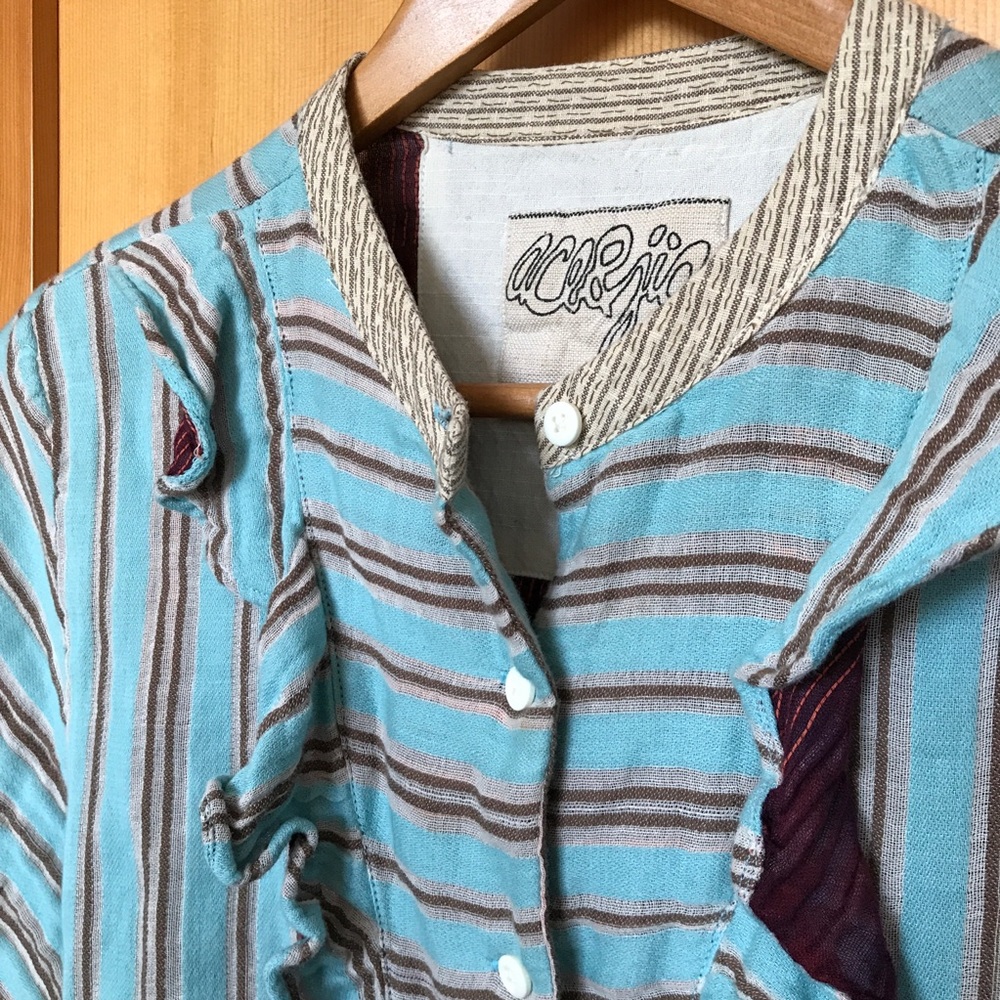 Ace & Jig Teal and Brown Striped Button-Down Shirt